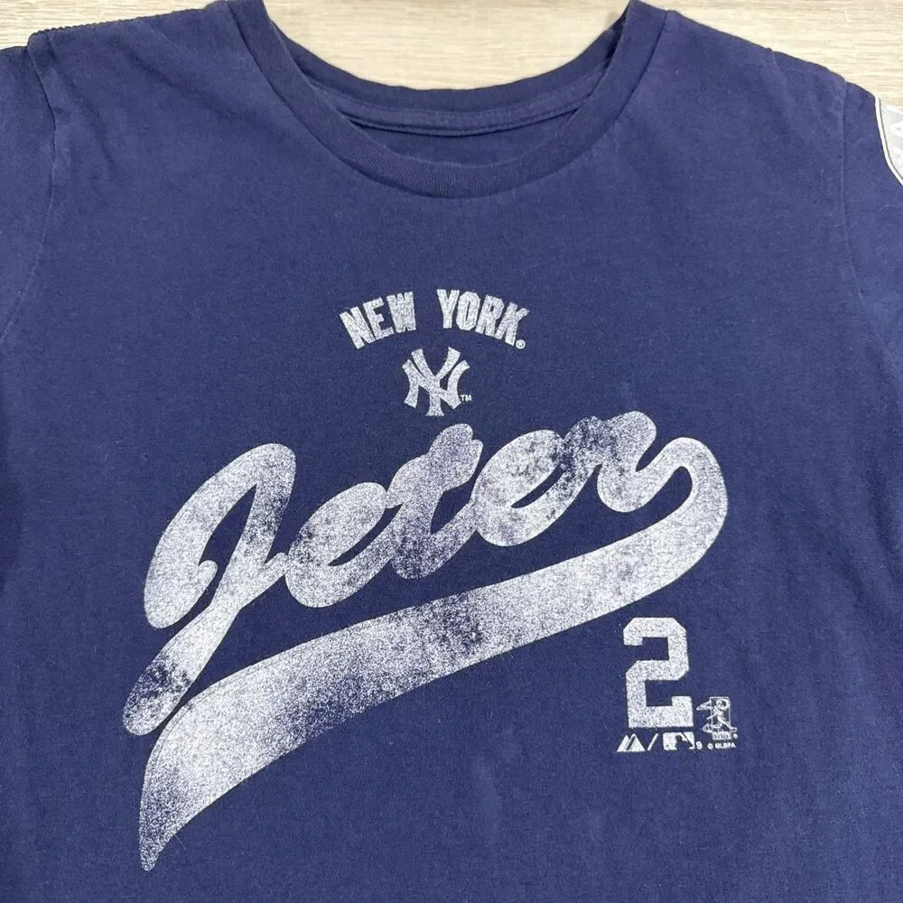 Derek Jeter Shirt New York Yankees Majestic Women's Blue Tee Small Cotton